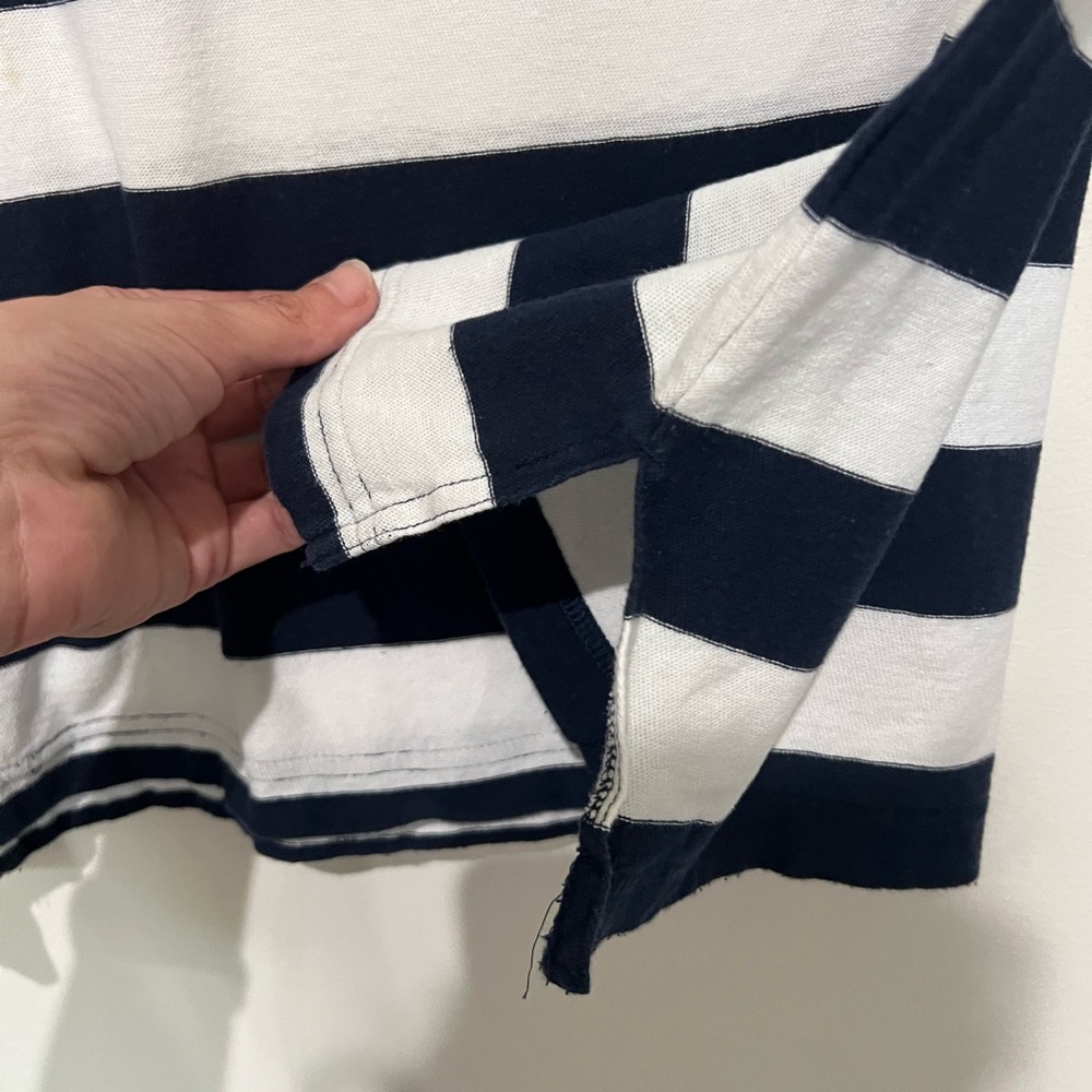 🦞J. Crew Navy and White Striped Slub Knit Sweater Tee Size Small Nautical Beach - Picture 3 of 6